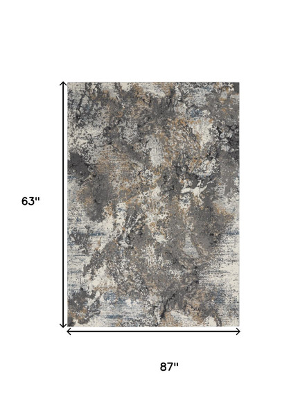 5' X 7' Ivory Gray And Orange Abstract Area Rug