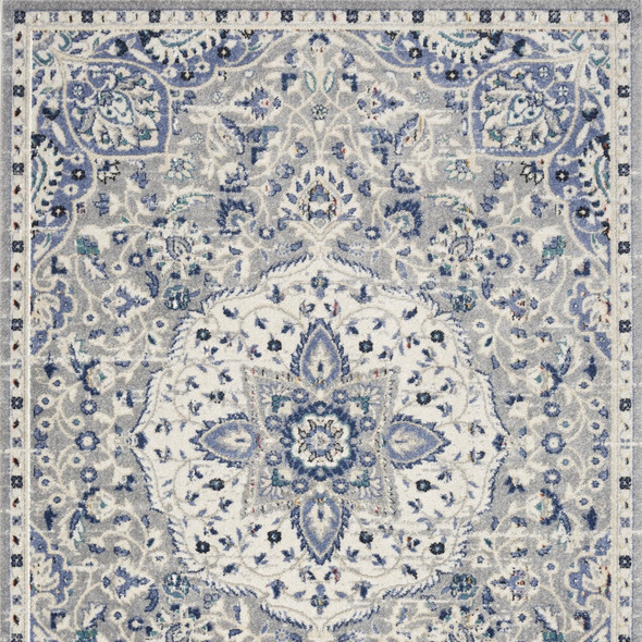 5' X 7' Gray Beige And Blue Floral Area Rug