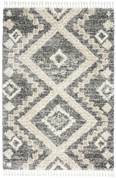 5' X 8' Ivory And Gray Geometric Shag Non Skid Area Rug