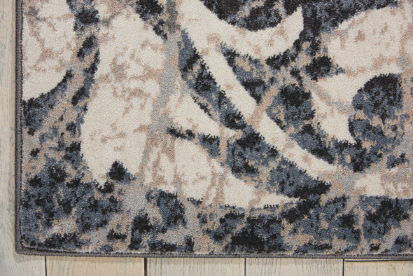 8' X 11' Ivory Charcoal and Gray Floral Distressed Non Skid Area Rug