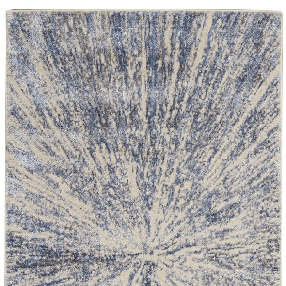 8' Cream Gray And Blue Abstract Non Skid Runner Rug