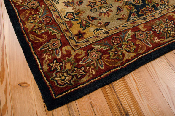 3' X 4' Tan Black and Red Wool Floral Area Rug
