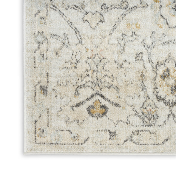 8' X 10' Gray Ivory And Yellow Floral Distressed Area Rug