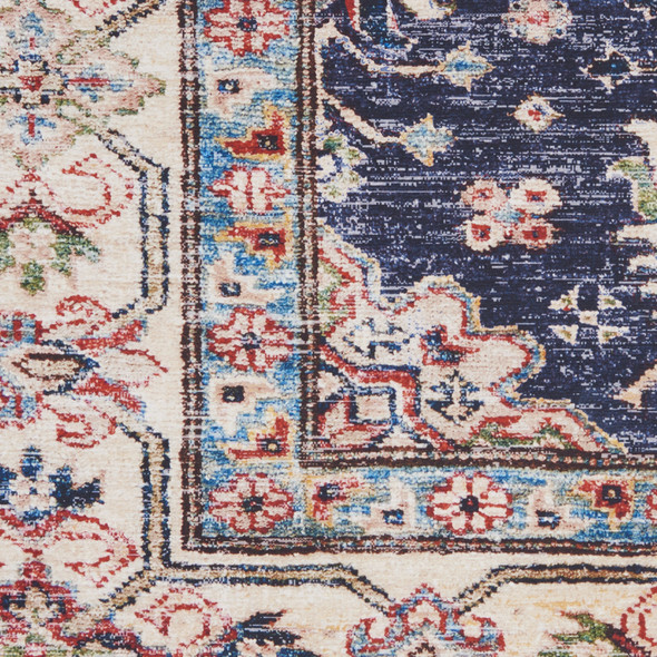 5' X 7' Blue and Ivory Oriental Distressed Non Skid Area Rug