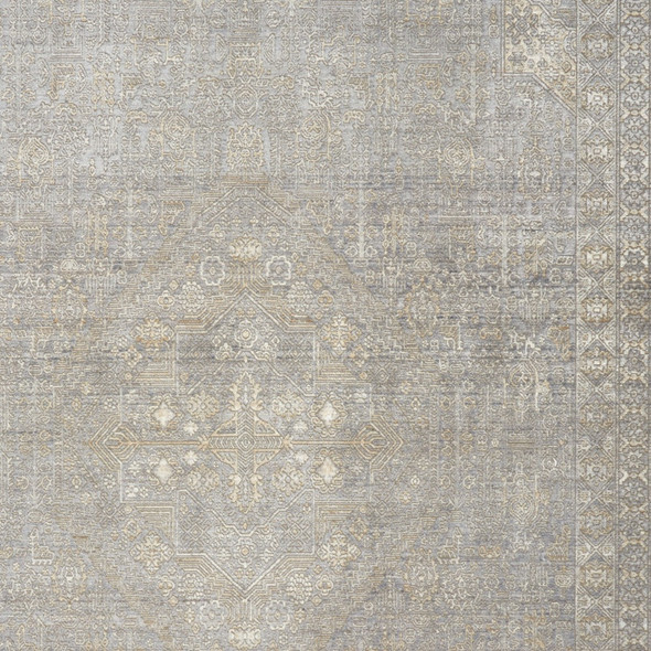 4' X 6' Gray And Beige Floral Non Skid Area Rug With Fringe