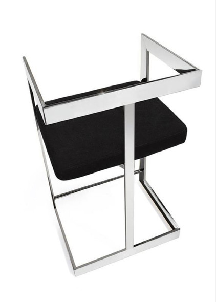 26" Black and Silver Velvet and Stainless Steel Low Back Counter Height Bar Chair
