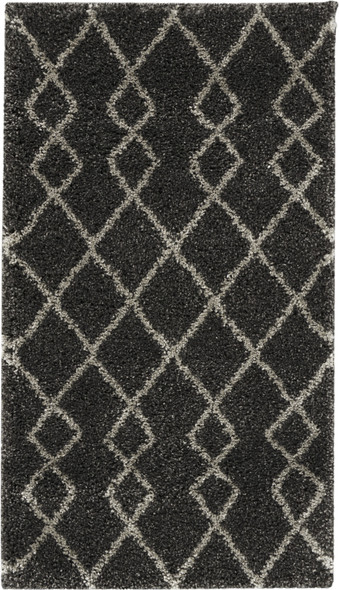 2' X 4' Charcoal and Ivory Geometric Shag Area Rug