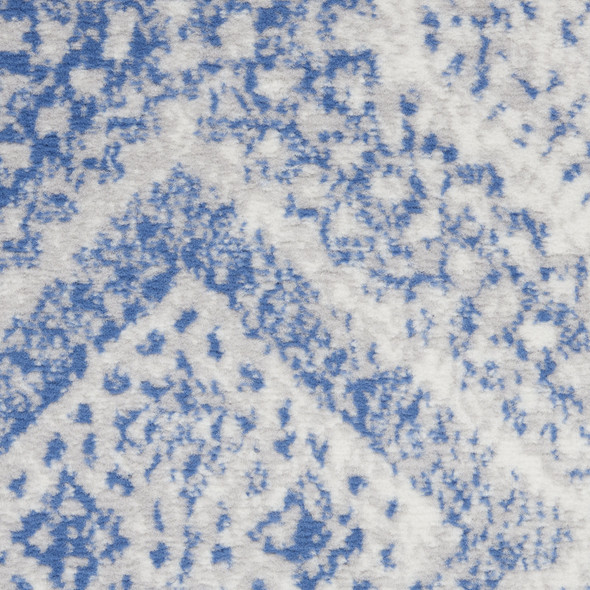 2' X 3' Ivory and Blue Geometric Distressed Area Rug