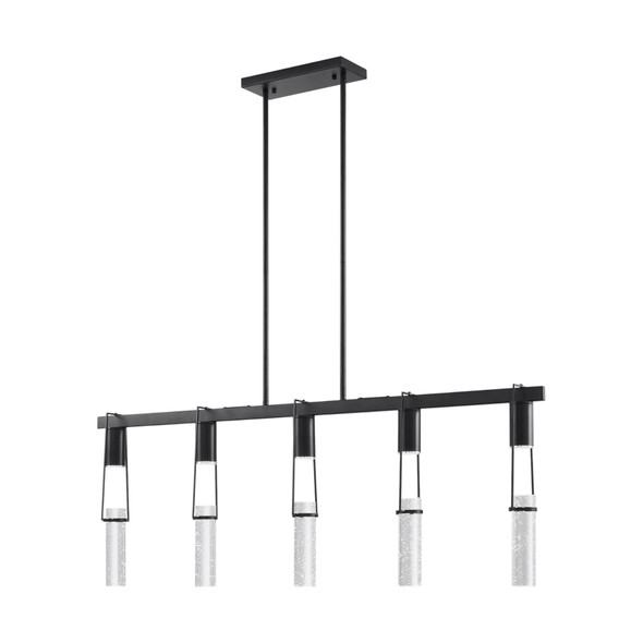 Black And Clear Five Light Metal and Faux Crystals Dimmable Smart Enabled Chandelier With Clear Shades
