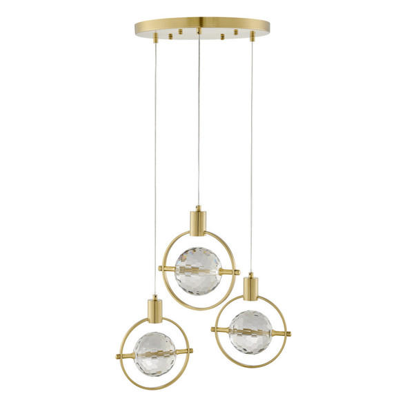 Gold And Clear Geometric Three Light Metal Dimmable Chandelier With Clear Shades