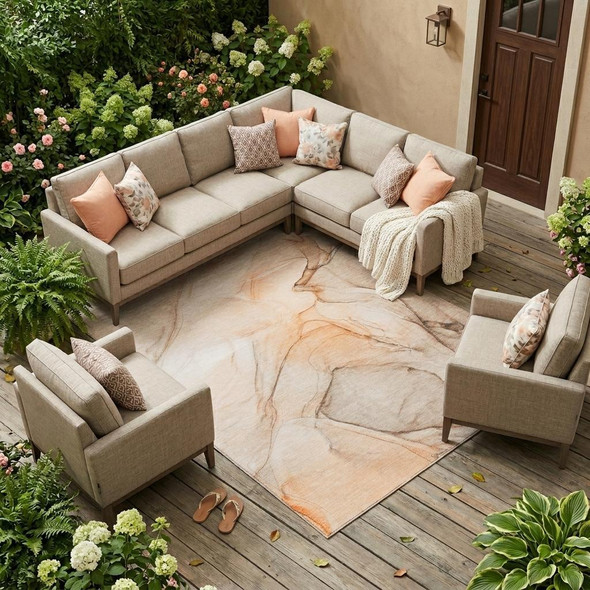 10' X 14' Gray and Orange Abstract Washable Non Skid Indoor Outdoor Area Rug