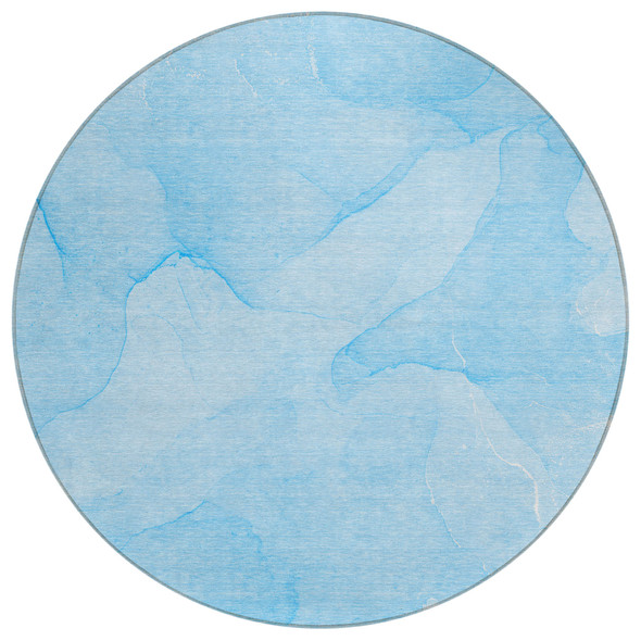 8' Round Blue Round Abstract Washable Non Skid Indoor Outdoor Area Rug