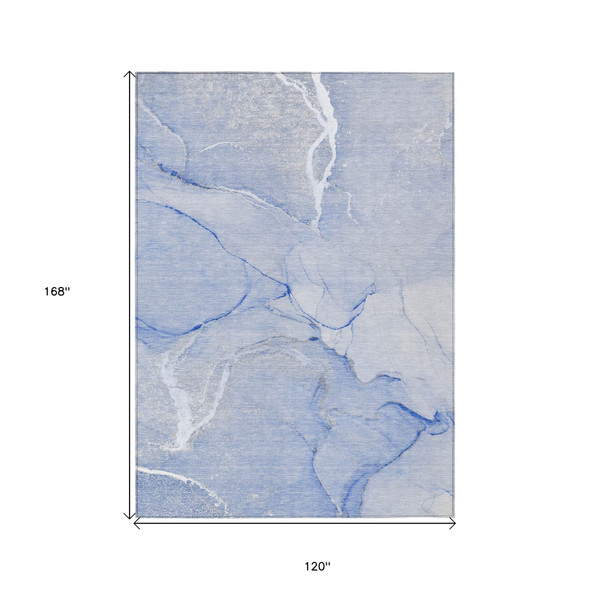 10' X 14' Blue Abstract Washable Non Skid Indoor Outdoor Area Rug