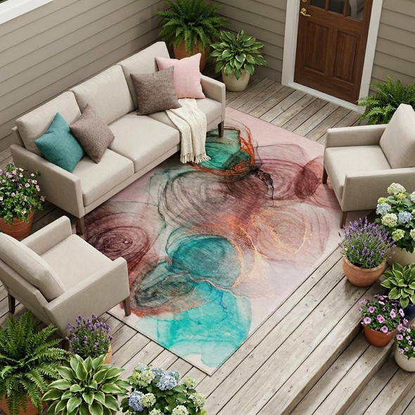 10' X 14' Burgundy Abstract Washable Non Skid Indoor Outdoor Area Rug