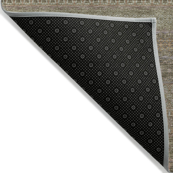 9' X 12' Khaki Striped Washable Non Skid Indoor Outdoor Area Rug