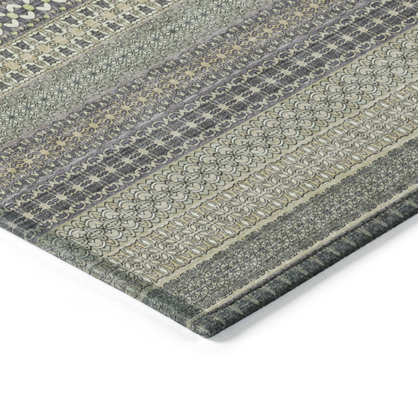 8' Round Sage Round Striped Washable Non Skid Indoor Outdoor Area Rug
