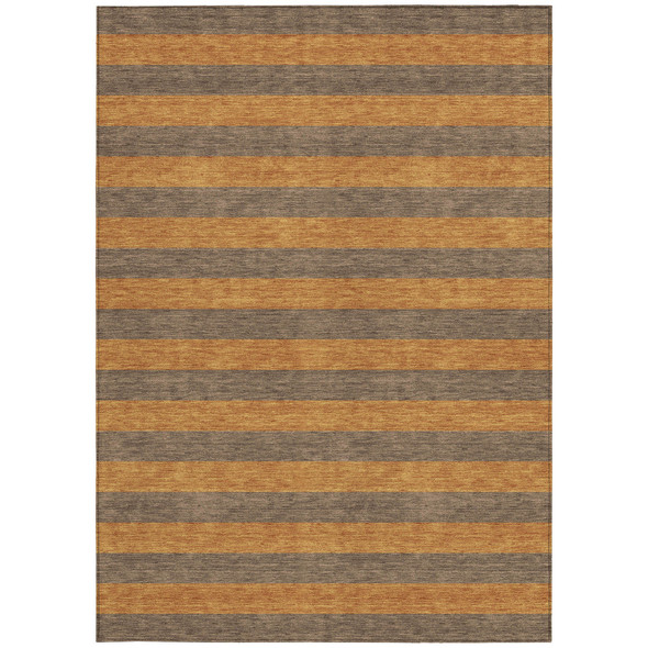 9' X 12' Brown and Tan Striped Washable Non Skid Indoor Outdoor Area Rug