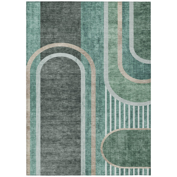 10' X 14' Black and Green Abstract Washable Indoor Outdoor Area Rug