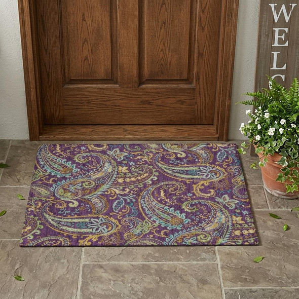 2' X 3' Purple Paisley Washable Non Skid Indoor Outdoor Area Rug