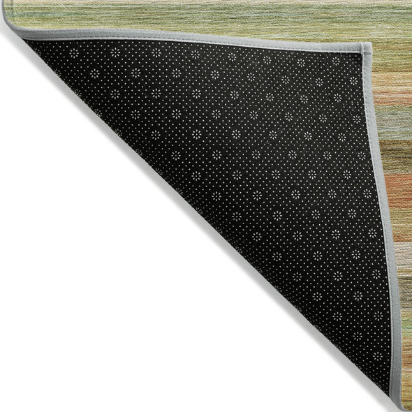 8' X 10' Artichoke Green Striped Washable Non Skid Indoor Outdoor Area Rug