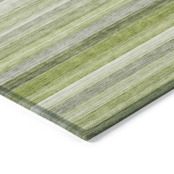 2' X 3' Fern Green Striped Washable Non Skid Indoor Outdoor Area Rug