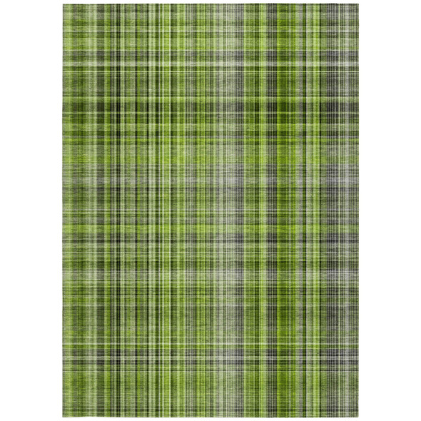 8' X 10' Green Plaid Washable Non Skid Indoor Outdoor Area Rug