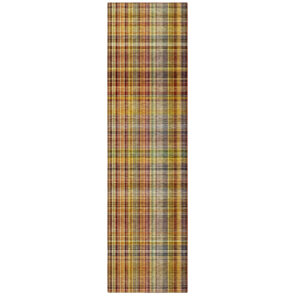 8' Runner Orange Plaid Washable Non Skid Indoor Outdoor Runner Rug