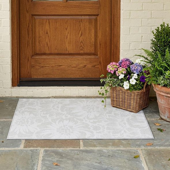 3' X 5' Ivory Floral Washable Non Skid Indoor Outdoor Area Rug