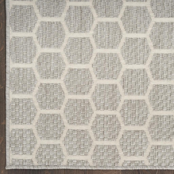 8' Gray And Ivory Geometric Indoor Outdoor Runner Rug