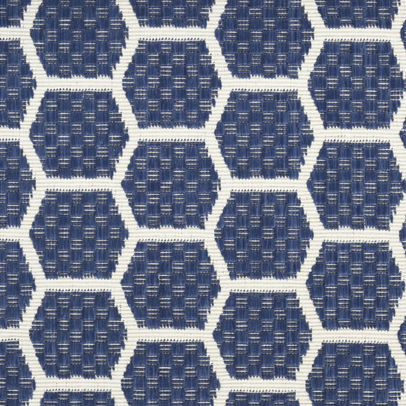 12' Navy Blue And Ivory Geometric Indoor Outdoor Runner Rug