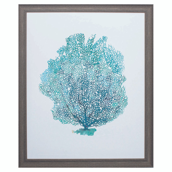 27" X 33" Distressed Wood Toned Frame Aqua Coral On White I