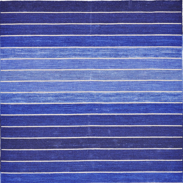5' X 8' Blue Wool Striped Hand Woven Area Rug