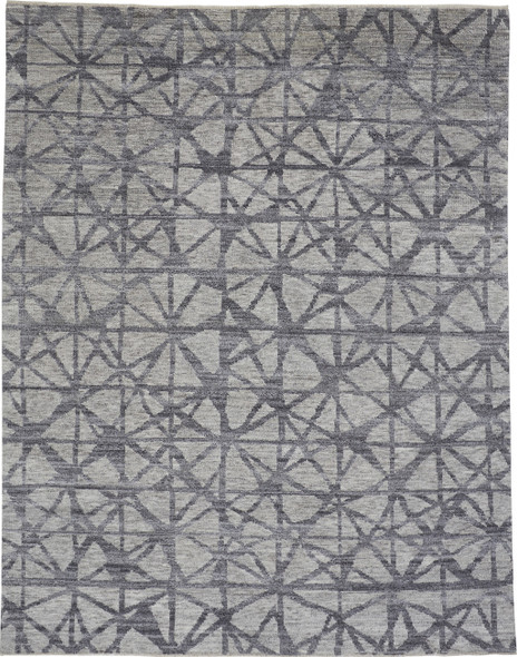 5' X 8' Gray Wool Geometric Hand Knotted Distressed Area Rug