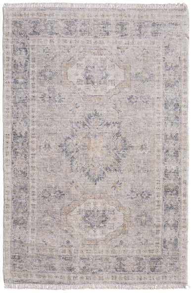 8' X 10' Tan and Gray Oriental Hand Woven Distressed Area Rug With Fringe