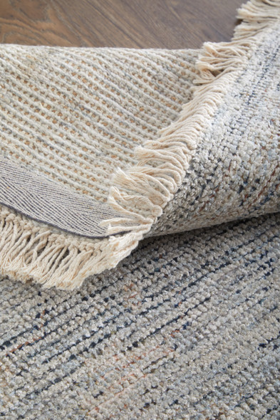 9' X 12' Gray Blue and Taupe Abstract Hand Woven Distressed Area Rug With Fringe