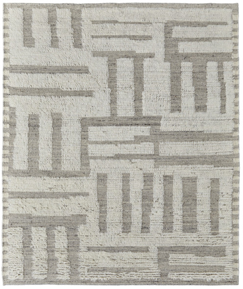 6' X 9' Gray and Ivory Wool Geometric Hand Woven Area Rug