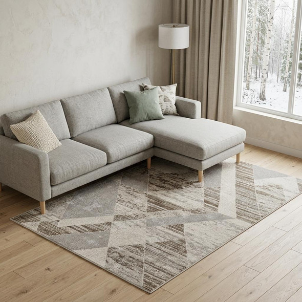 12' X 15' Ivory Gray and Brown Geometric Power Loom Area Rug