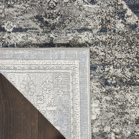 8' Teal Ivory And Gray Floral Medallion Distressed Runner Rug