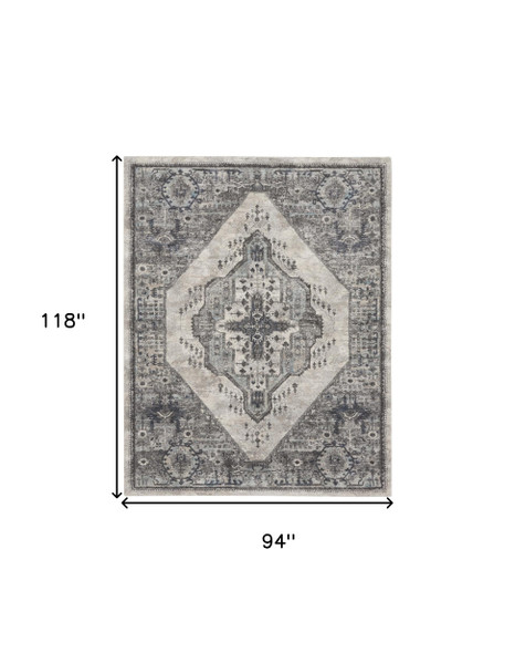 8' X 10' Gray Floral Power Loom Distressed Area Rug