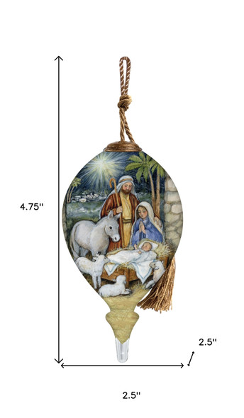 Holy Night Hand Painted Blue White And Green Glass Finial Ornament