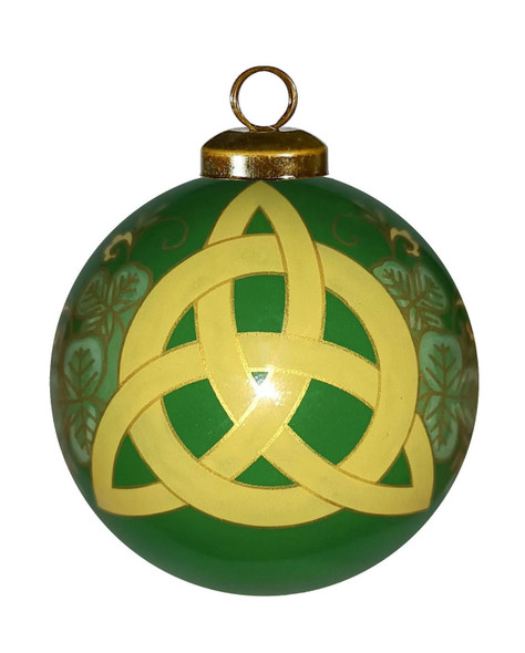 Trinity Knot Hand Painted Yellow And Green Glass Ball Ornament