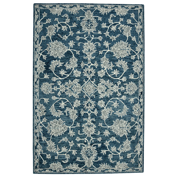2' X 3' Teal Gray And Ivory Wool Floral Medallion Hand Hooked Area Rug