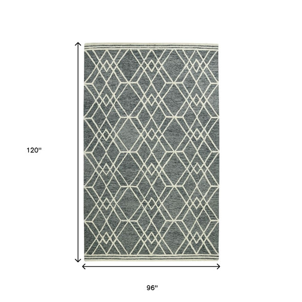 8' X 10' Gray And Ivory Wool Geometric Hand Hooked Area Rug