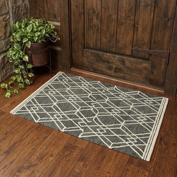 2' X 3' Dark Gray And Ivory Wool Geometric Hand Hooked Area Rug