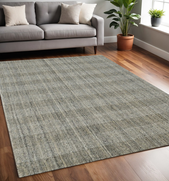 5' X 8' Gray And Beige Wool Plaid Hand Woven Area Rug