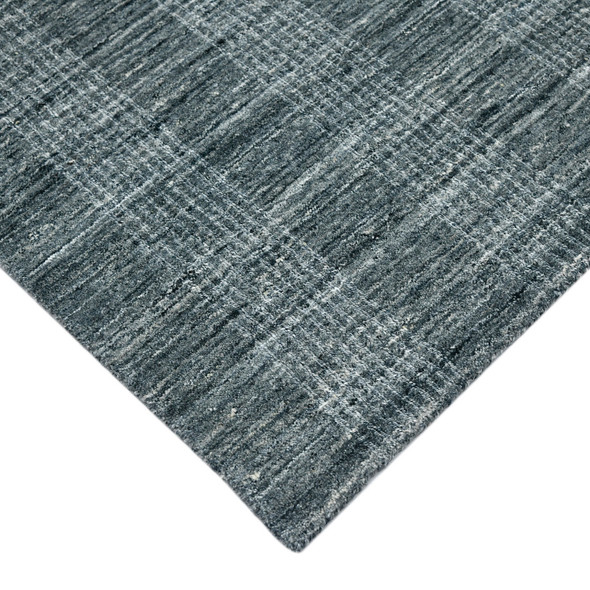 9' X 12' Blue And Ivory Wool Plaid Hand Woven Area Rug