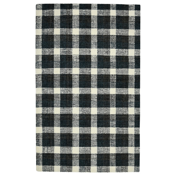 9' X 13' Charcoal And Ivory Wool Plaid Hand Tufted Area Rug