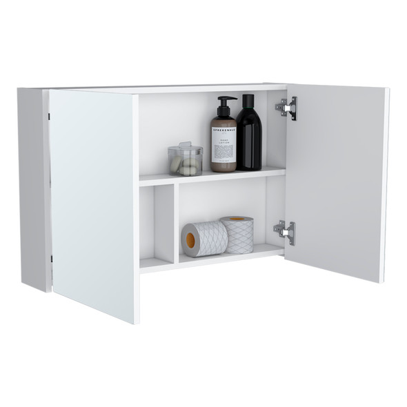 32" White Wood Wall Mounted Double Door Medicine Cabinet