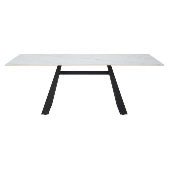 79" White and Black Sintered Stone and Steel Double Pedestal Base Dining Table