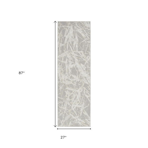 7' Gray Abstract Power Loom Runner Rug